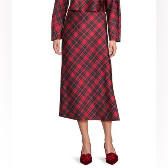 NWT Antonio Melani Blyss Plaid A-line Coordinating Satin Midi Skirt Sz 8 - Picture 3 of 3